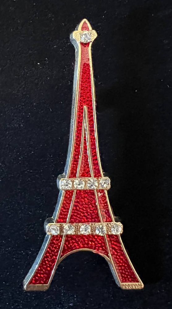 Vintage SAP Polyne Brooch Pin Red Enamel Eiffel Tower Made In Paris France HB5